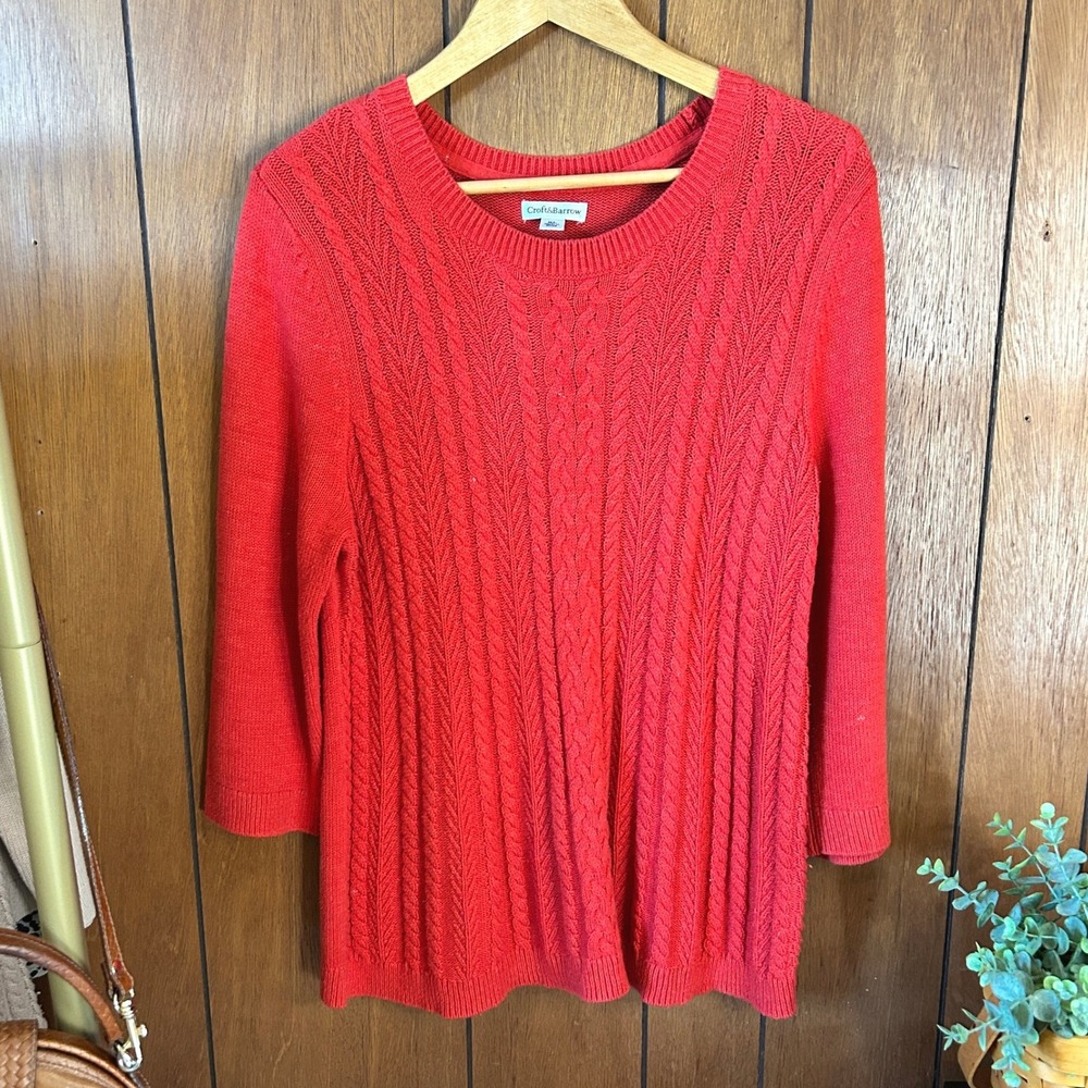 Vintage Croft‎ & Barrow Red Cable Knit Sweater Size XL